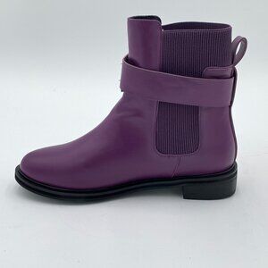 Purple Retro Pull On Chelsea Ankle Boots Closed Toe Chunky Low Heel Dress Shoes
